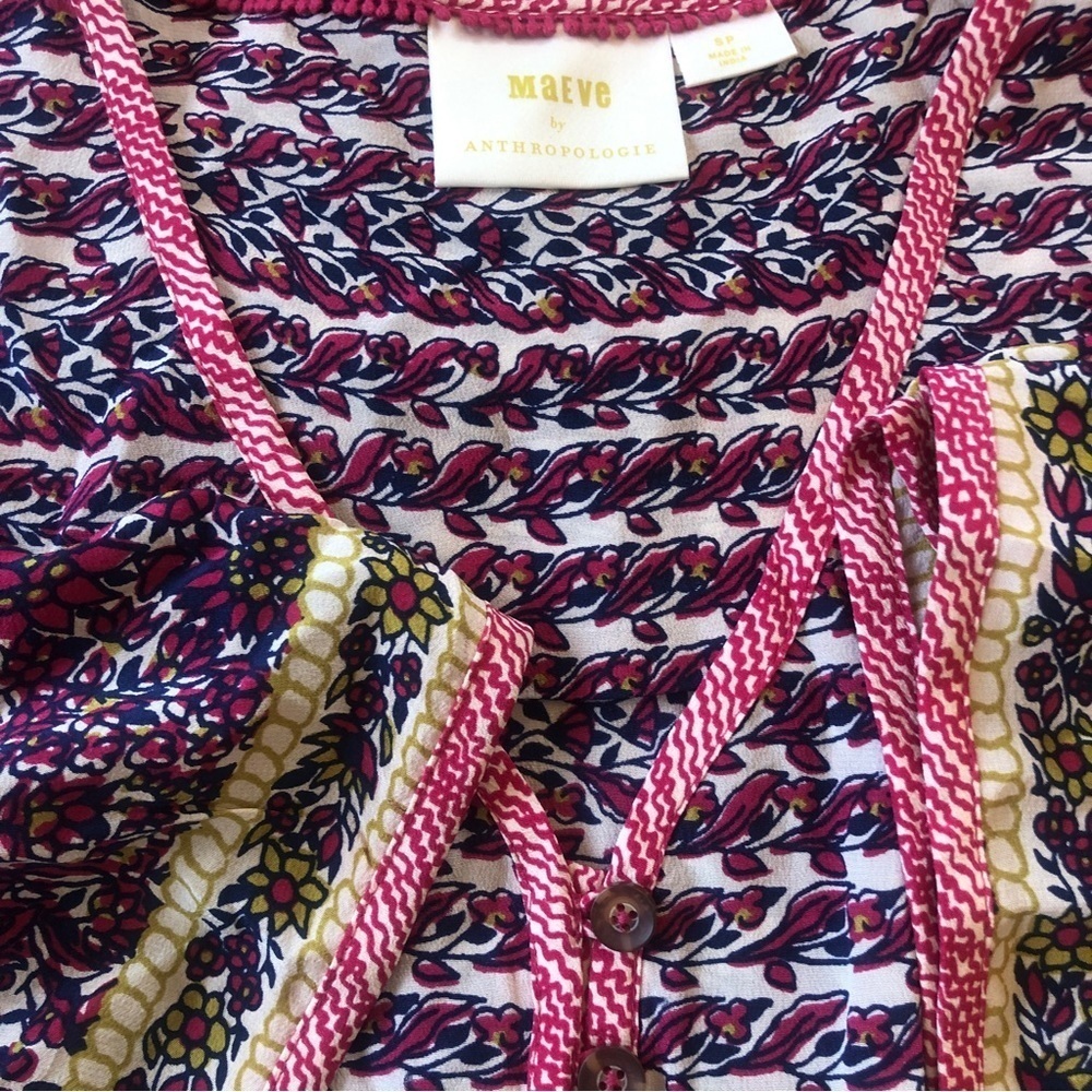 Anthropology Maeve 100% Silk Blouse Size SP  NWOT Boho  3/4 Bell Sleeves - Picture 5 of 8